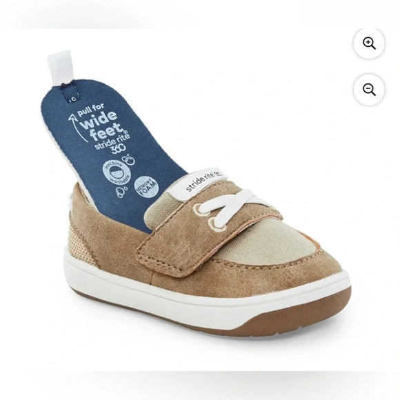 Stride Rite 360 Benji Boat Shoe Velcro Tan Toddler Cushion Shoe Size 4M - Picture 2 of 9